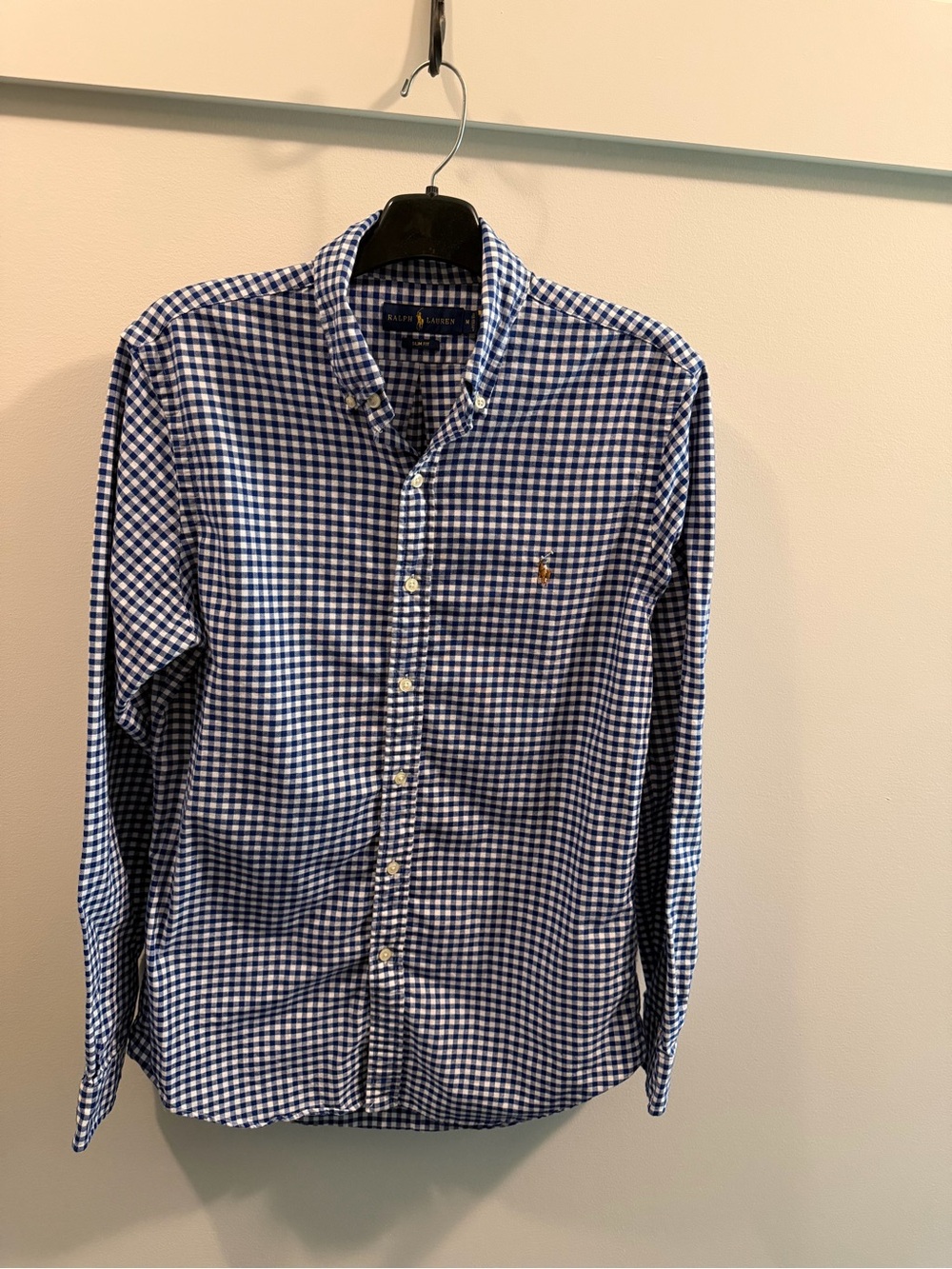 Men’s Ralph Lauren Navy and White Gingham Button-Down Shirt - Slim Fit